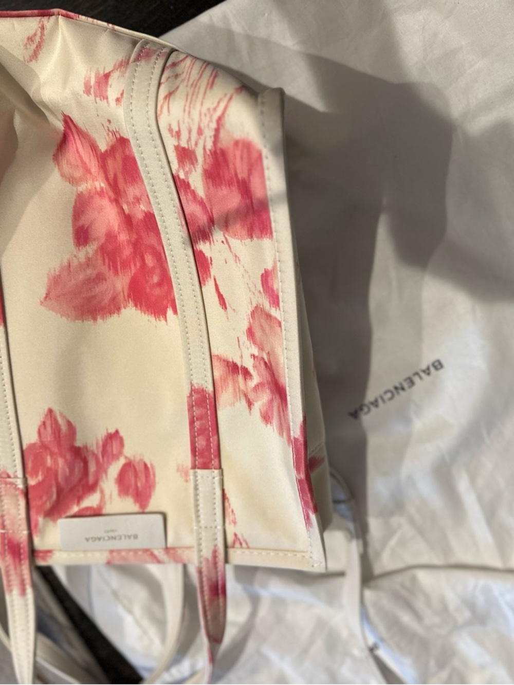 Balenciaga Cream Satin Tote with Pink Floral Motif - Picture 5 of 7